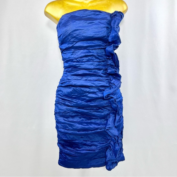 Bebe strapless hourglass dress with ruffles size S small color indigo blue - Picture 3 of 10